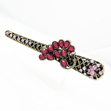Antique Brass with Rhinestones Alligator Clip Peacock Pink